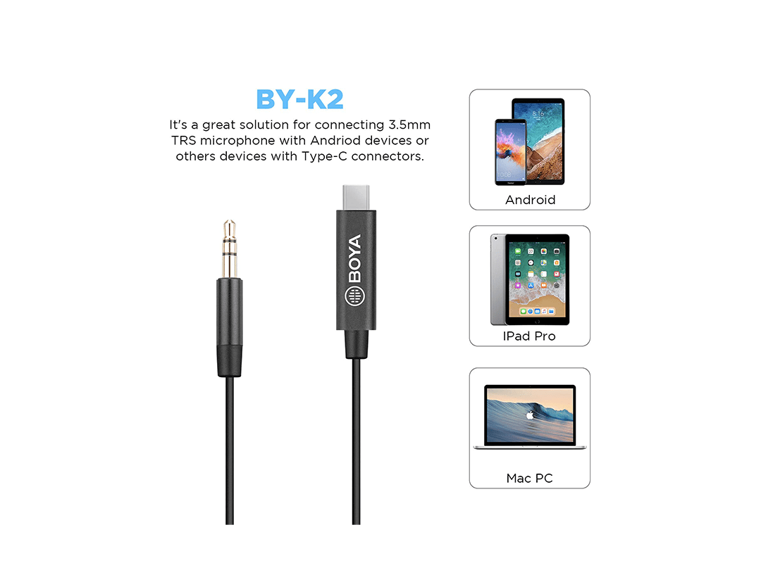 BOYA by-K2 3.5mm TRS Male to Type-C Male Adapter Cable in Qatar BOYA by-K2 3.5mm TRS Male to Type-C Male Adapter Cable in Qatar